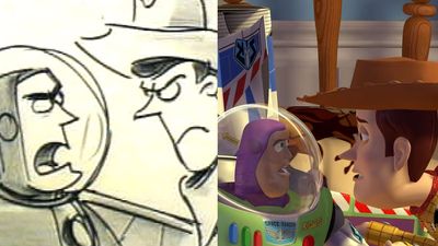 A rare glimpse into how this iconic Toy Story scene came to life from the original storyboards