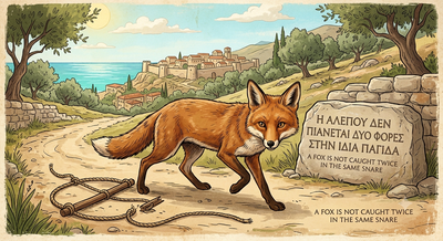 Greek proverb of the day: 'A fox is not caught twice in the...' - motivational saying teaches why past mistakes can become life’s greatest lessons