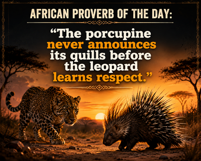 African Proverb of the Day: "The porcupine never announces its quills before the leopard learns respect." — Why does quiet strength earn deeper respect than loud confidence? Inspiring life lessons on quiet strength, hidden power, humility, and earning respect