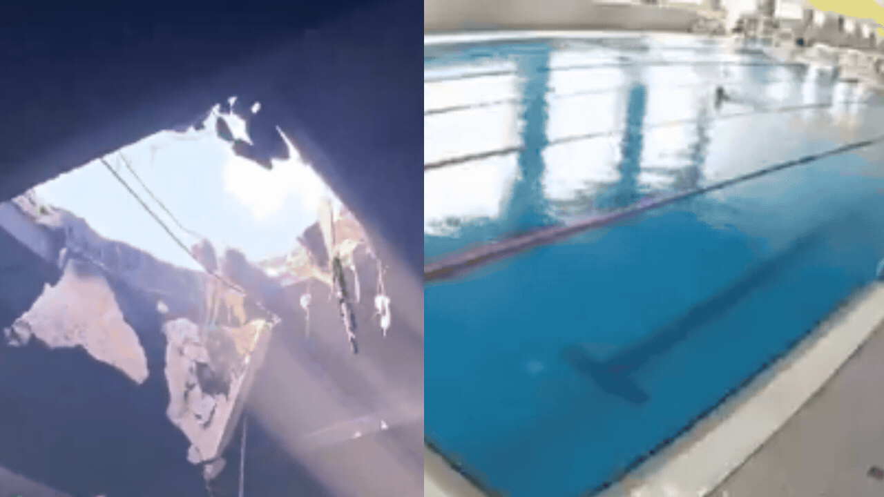 Russian missile tears through Ukraine swimming pool roof as people swim inside: Watch