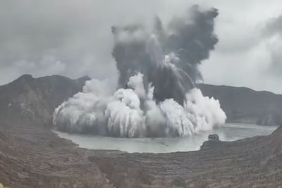 Watch as volcano erupts in spectacular explosion of water and ash in the Philippines