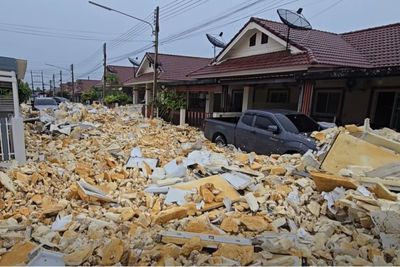 Recycling waste floods village in rainy Chon Buri
