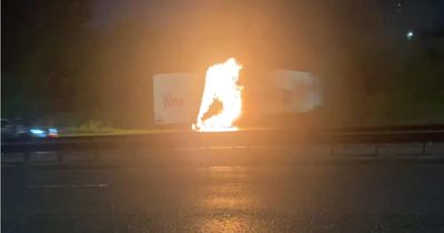 Major motorway partially shut for hours after lorry bursts into flames