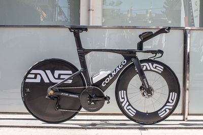 25mm tyres, golden titanium bolts and glued-on shifter buttons: Tadej Pogačar's Colnago TT2 is ready to do battle on the streets of Barcelona
