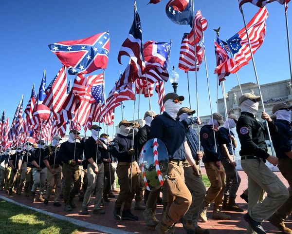 Neo-fascist group Patriot Front parades Confederate flag in Washington DC on Fourth of July