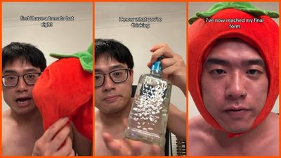 Scottish asian wanted to always become a vegetable and decides to cosplay as one, since all he needs is a hat and a shot or two of tequila