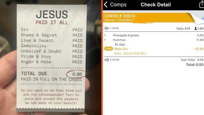 “Divine dine and dash”: With the busy holiday weekend here, a diner paid for their meal at Tennessee restaurant with a religious receipt