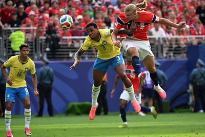 Gary Neville 'fuming' with Gabriel after Erling Haaland wins World Cup battle to stun Brazil