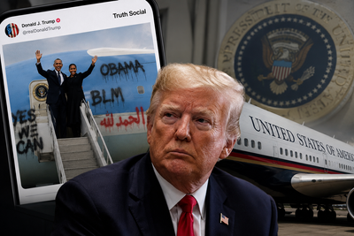 Donald Trump Shares Altered Air Force One Picture Defacing Obamas Jet With BLM Graffiti and Arabic Script