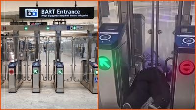 California woman allegedly tries to slip under a BART fare gate. Then she gets stuck as bystanders film the whole thing