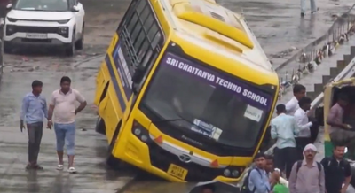 School bus meets with accident on Gurugram's NH-48 during heavy rainfall