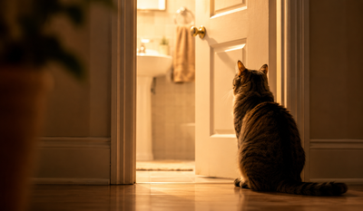 Why does your cat wait outside the bathroom door? When this behavior is completely normal — and when it deserves attention