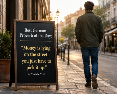 Best German Proverb of the Day: "Money is lying on the street, you just have to pick it up." A life lesson on recognising opportunities