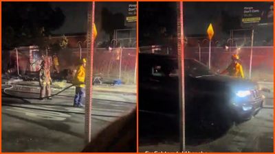 LA firefighters told a woman she couldn’t pass their fire scene. They doused her car when she pushed through anyway