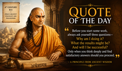 Quote of the day by Chanakya: "Before you start some work, always ask yourself three questions..." — Timeless life lessons on wise decisions, strategic thinking, purposeful action, and why this ancient wisdom from history's greatest strategist still runs modern minds