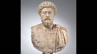Quote of the day by Marcus Aurelius: "The happiness of your life depends upon..." - a timeless reminder that a peaceful mind shapes a happier life
