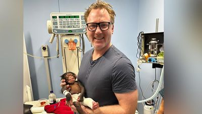 Chimp comes up champs after life-saving leg surgery