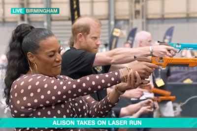 Prince Harry takes on Alison Hammond in laser shootout