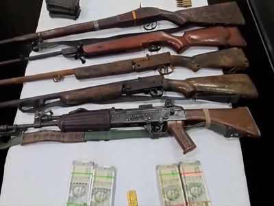 Arms, explosives, cash, and gold worth around Rs 18 lakh recovered during anti-Naxal operation in Chhattisgarh's Dantewada