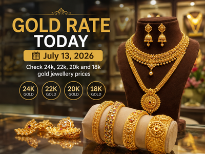 Gold rate today (July 13, 2026): Check 24k, 22k, 20k and 18k gold jewellery prices from Joyalukkas, Malabar Gold & Diamonds, Tanishq & IBJA in Delhi, Mumbai, Hyderabad, other cities