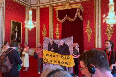 Protesters ask King ‘what did you know?’ about Andrew and Epstein