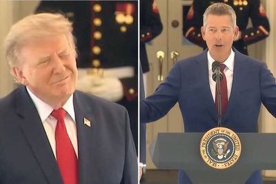 Trump winks at Sean Duffy as he goes full sycophant mode at racing launch