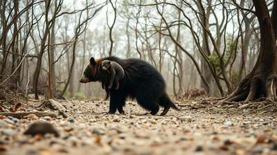 How a Sloth Bear Mother Carries and Protects Her Cubs in Ways No Other Bear Does