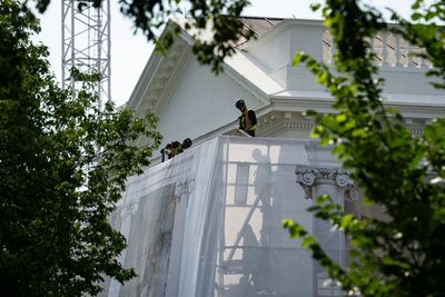 Trump’s work on the White House’s front door is more than repairing columns as ‘security’ improvements are underway