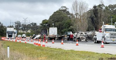 Police charge man over fiery six-truck Hume Highway collision
