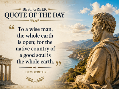 Best Greek quote of the day by Democritus: "To a wise man, the whole earth is open..." A life lesson on belonging beyond borders