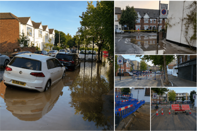 Thousands left without water after burst pipe floods west London street