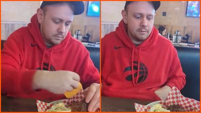 Man refuses to pay $4.50 cheese for burger at Chuck’s Roadhouse Bar & Grill. Then he looks at the camera and unzips his hoodie pocket: ‘please don’t…’