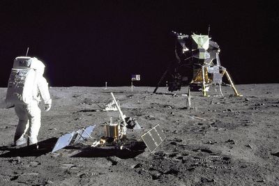 Far above the Earth, NASA's Apollo lunar lander put astronauts on the moon