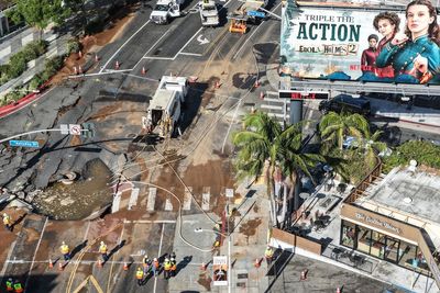 Century-old pipe bursts flooding famed Sunset Boulevard in Los Angeles