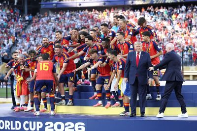 Trump steps all over World Cup winner’s moment as Infantino tries to usher him away from Spain trophy lift