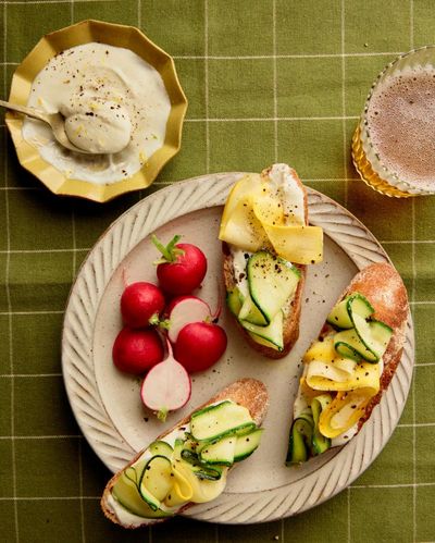 Rukmini Iyer’s quick and easy recipe for courgette and whipped feta bruschetta with radishes