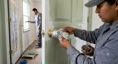 Painters are wrapping doorknobs in aluminium foil to make painting doors almost foolproof