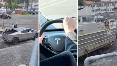 Man Spots Tesla Cybertruck Towing A Boat. Then He Looks Closer And Sees Who's Really Doing The Heavy Lifting