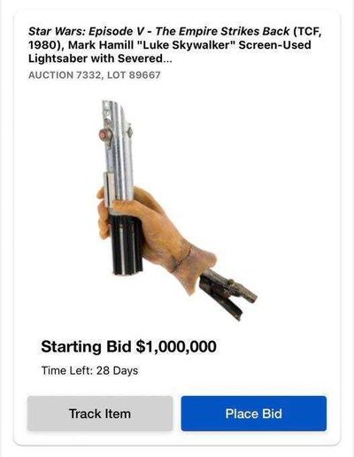 Mark Hamill’s lost Cloud City lightsaber from 'The Empire Strikes Back' sells for a record $3.75 million at auction, becoming the most valuable on-screen Star Wars prop ever sold