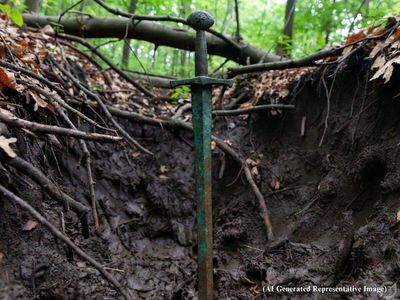 Man discovers 2,700-year-old ancient sword while walking through forest: Metal detector leads him to a rare Bronze Age relic; blade found standing upright