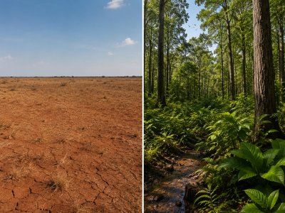 On a savanna so acidic that experts called it dead, a Colombian community planted a forest of Caribbean pines for resin; under their shade, a rainforest nobody planted came back on its own