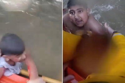 Children dragged under pier by powerful waves saved in dramatic rescue