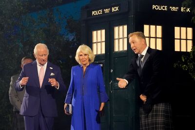 Charles and Camilla emerge from Tardis at Commonwealth Games opening ceremony