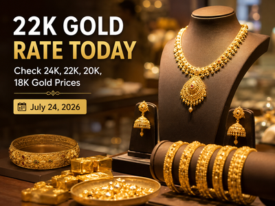 22k gold rate today: Check 24k, 22k, 20k, 18k gold prices (July 24, 2026) at Tanishq, Malabar Gold & Diamonds, Joyalukkas, Kalyan Jewellers and IBJA