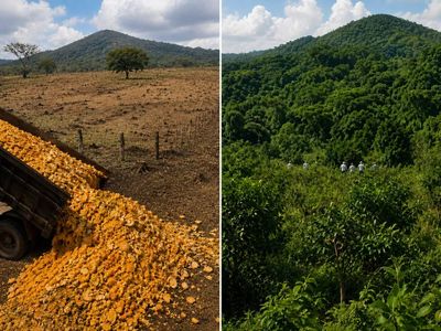 A juice company dumped 1,000 truckloads of orange peel on dead Costa Rican pastures in 1997; 16 years later, the plot had 176% more biomass than the land beside it