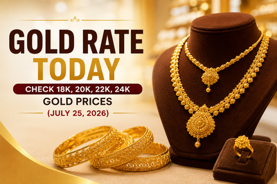 22k gold rate today: Check 18k, 20k, 22k, 24k gold prices (July 25, 2026) at Tanishq, Malabar Gold & Diamonds, Joyalukkas, Kalyan Jewellers and IBJA