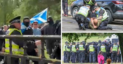 Footage shows far-right demonstrators throwing bottles at police in Glasgow clash