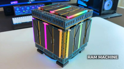 'RAM Machine' case probably costs more than the entire build — Nvidia RTX 5060, Core Ultra 5 CPU, and 32GB DDR5-8200 RAM are hiding inside