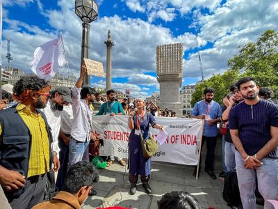 Indian students gather in solidarity with CJP at London's Trafalgar Square