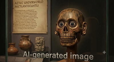 In 1526, the Aztecs made this mask worn by the God of Death Mictlantecuhtli. Five centuries later, It's still revealing their beliefs about death